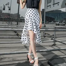 Настроить весь размерный ряд Нерегулярные воланами рыбий хвост Раффлед тонкий юбка высокая Талия Bodycon Вышивка Крестом Пакет бедра высокая низкая в горошек Юбки для женщин