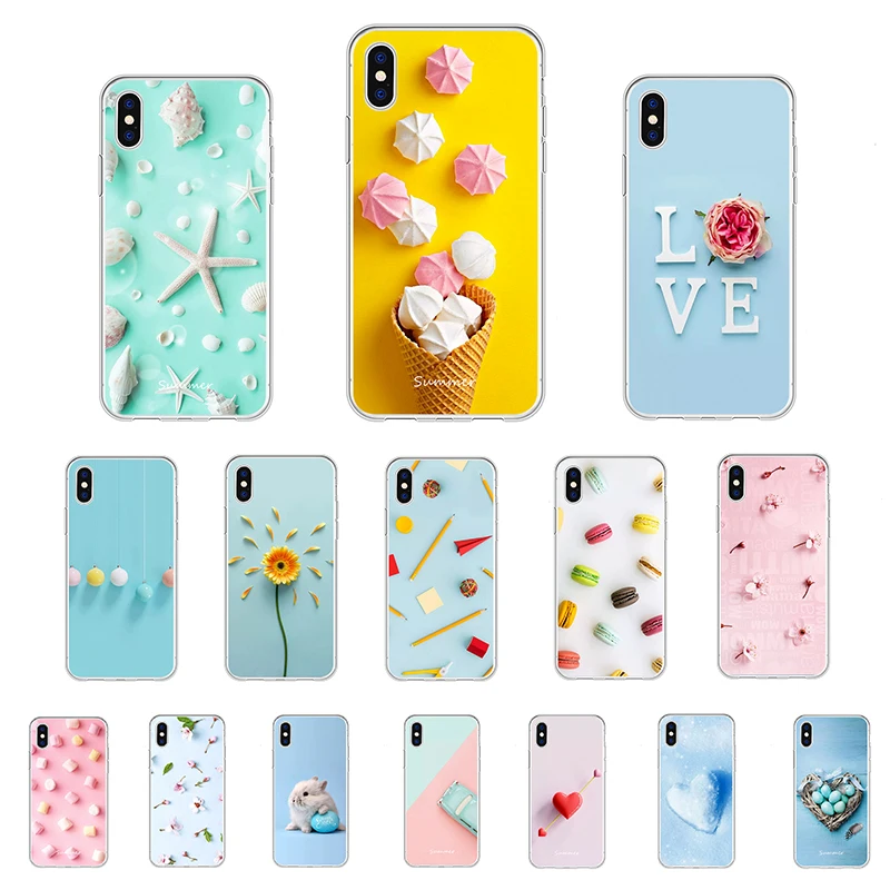 

Cases For iPhone 7 XR XS MAX 8 6 X Plus 5S Case Luxury Summer Transparent Silicone Case for iPhone X