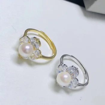 

925 Silver Pearl Ring Finger Ring Adjustable Resizable Ring Findings and Component Jewelry Parts Fittings Accessories