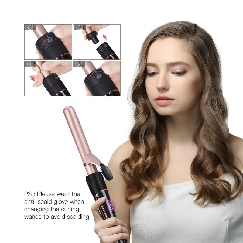 5 In 1 Ceramic Hair Curling Iron Wand Hair Curler Roller Set Pro Rechargeable Barrel Corrugated Cur