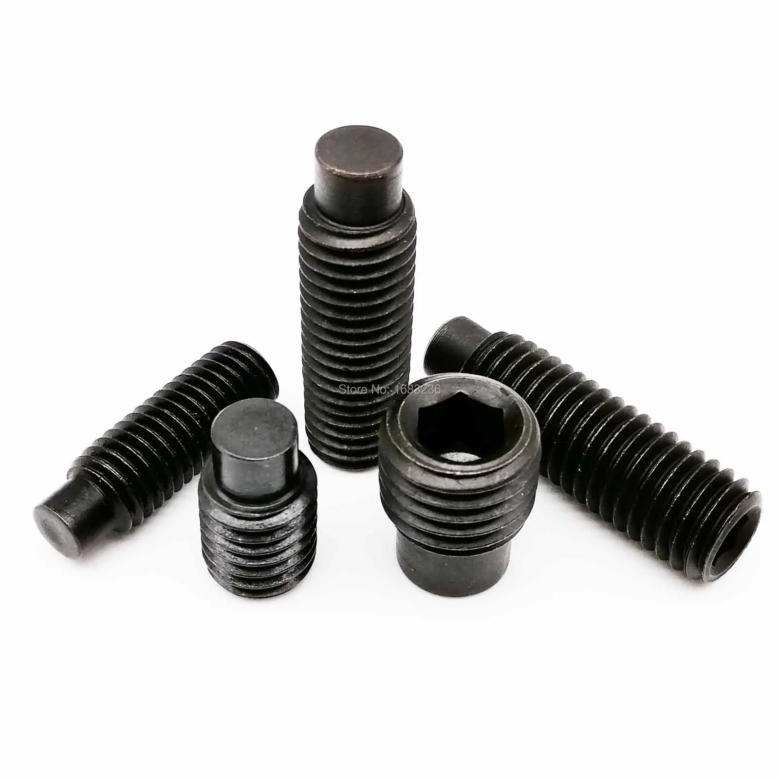 

M3 M4 M5 M6 M8 M10 M12 M14 M16 DIN915 Black grade 12.9 steel Hex Hexagon Socket Set Screw with Dog Point Grub Convex End Bolt