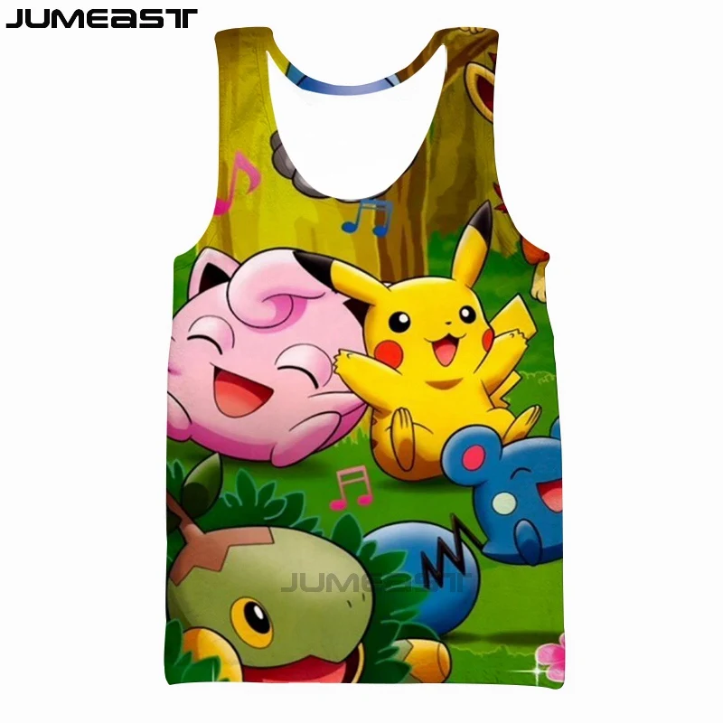 Jumeast бренд для мужчин/для женщин 3D печатных жилет Cartoom Покемон Пикачу короткий рукав Новая мода спортивный пуловер Лето безрукавки для