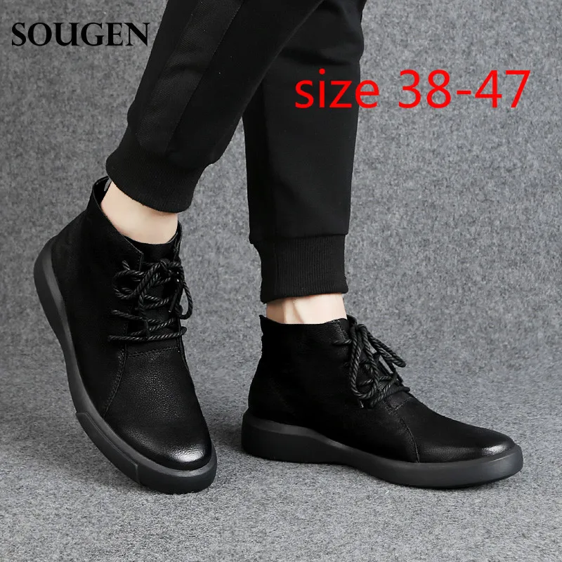 

Doc Motorcycle Winter Shoes Big Size 47 Men Boots Army Waterproofs High Grade Suede Leather Erkek Bot Ankle Boots Black Footwear