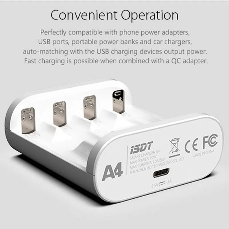 ISDT A4 10 Вт 1.5A AA AAA USB зарядное устройство постоянного тока для 10500 12500 батарей NiMH NiCd