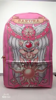 

Pink Lady Card Captor Sakura Backpack Girl Magic Card Sakura Super Mario School Bags Student PU Leather Large Capacity Schoolbag