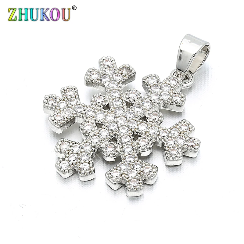 

7*18mm Snowflake Brass Cubic Zirconia Charms Pendants for DIY Jewelry Findings Accessories, Hole: 4mm, Model: VD108
