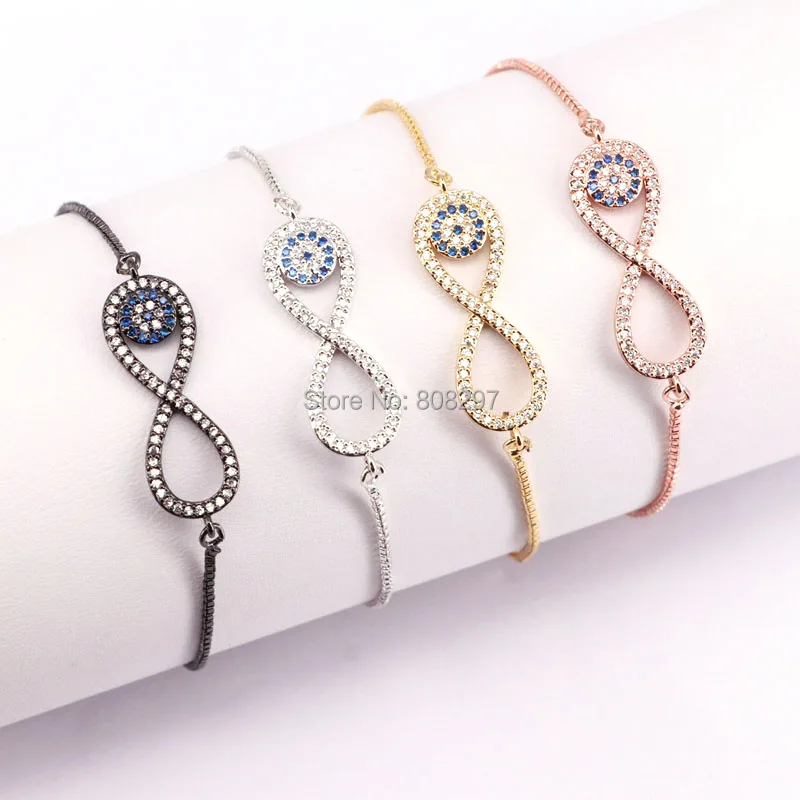 Модные 10 шт. медные микро Pave CZ Lucky 8 количество цепи браслеты и браслеты для женщин ювелирные изделия