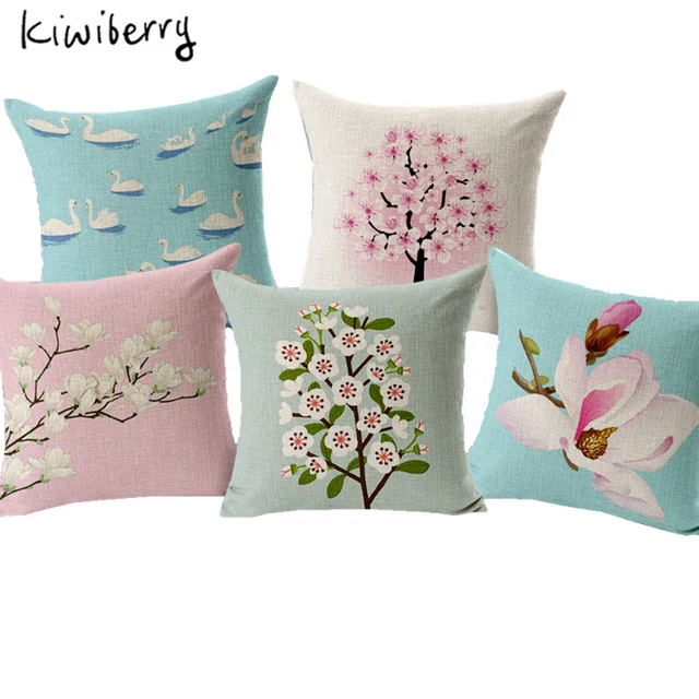 Retro Fresh Painted Magnolia Linen Cotton Cushion Plum Home Decor Retro Fresh Painted Magnolia Linen Cotton Cushion Plum Home Decor Pillow Decoraiive Sofa Throw Pillows 7
