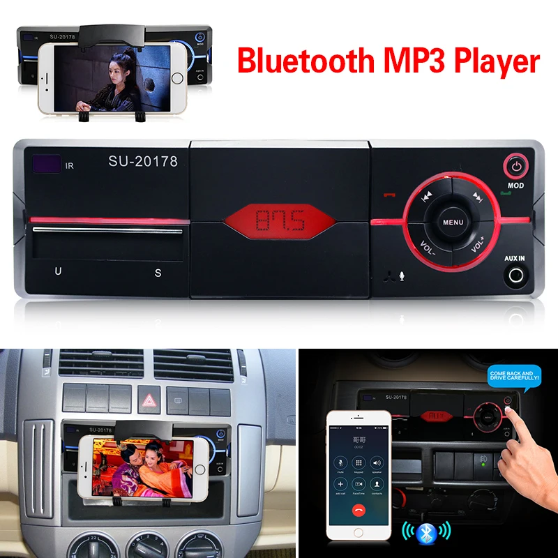 

BYGD 1 Din Black Car Audio Digital MP3 Player Bluetooth In-Dash Stereo Radio FM AUX Handsfree Calling with Phone Stand