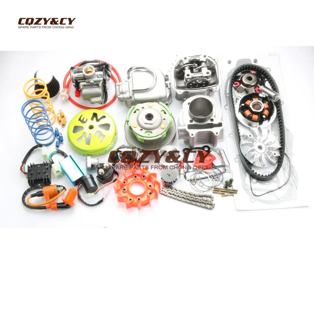 

200cc EGR Big Bore Kit Big Head 63mm Bore & A14 Cam & High Performance Fan & Racing Performance Clutch for GY6 ATV 157QMJ 150cc