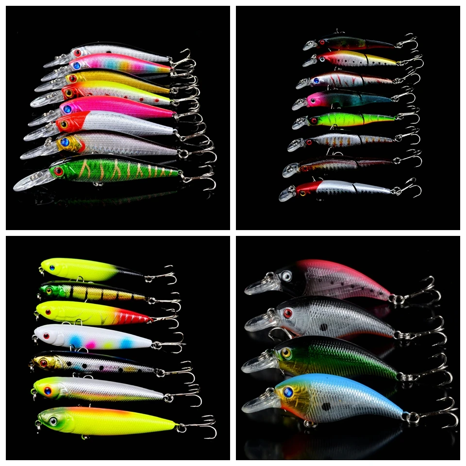 Iscas de Pesca Conjunto Misto Lote 47 Modelos Artificial Fazer Plástico Baixo Crankbait Ganchos Wobblers Cores Pesqueiro Pesca. 8 Pçs - 17 Conjunto Misto 8 pçs lote 47 Modelos