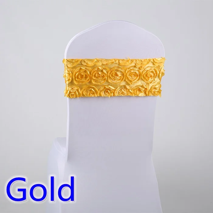 

Gold colour lycra chair sash spandex band bow tie for luxury weddings chairs decoration rosette satin chair sash wholesale