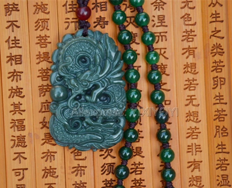 Beautiful Handwork Natural Dark Green Hetian Jade Carved Dragon Lucky Amulet Pendant Free Necklace Certificate Fine Jewelry Pendants Aliexpress
