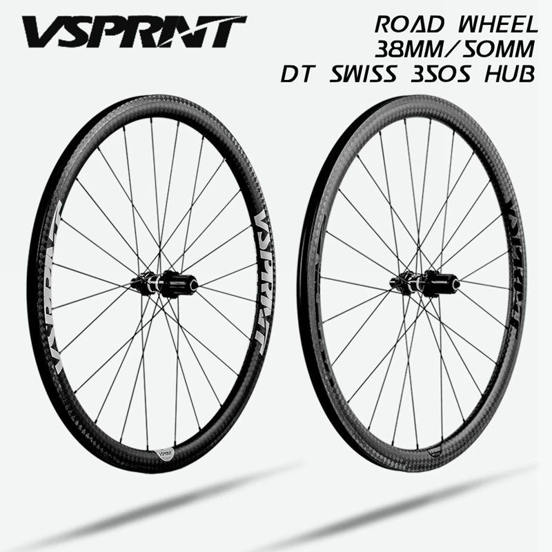 

Vsprint Road Wheel carbon fiber 700x25c, 38 / 50mm, DT SWISS 350S hub, 12K rim, pillar 1423, Tension 130, Clincher / Tubular