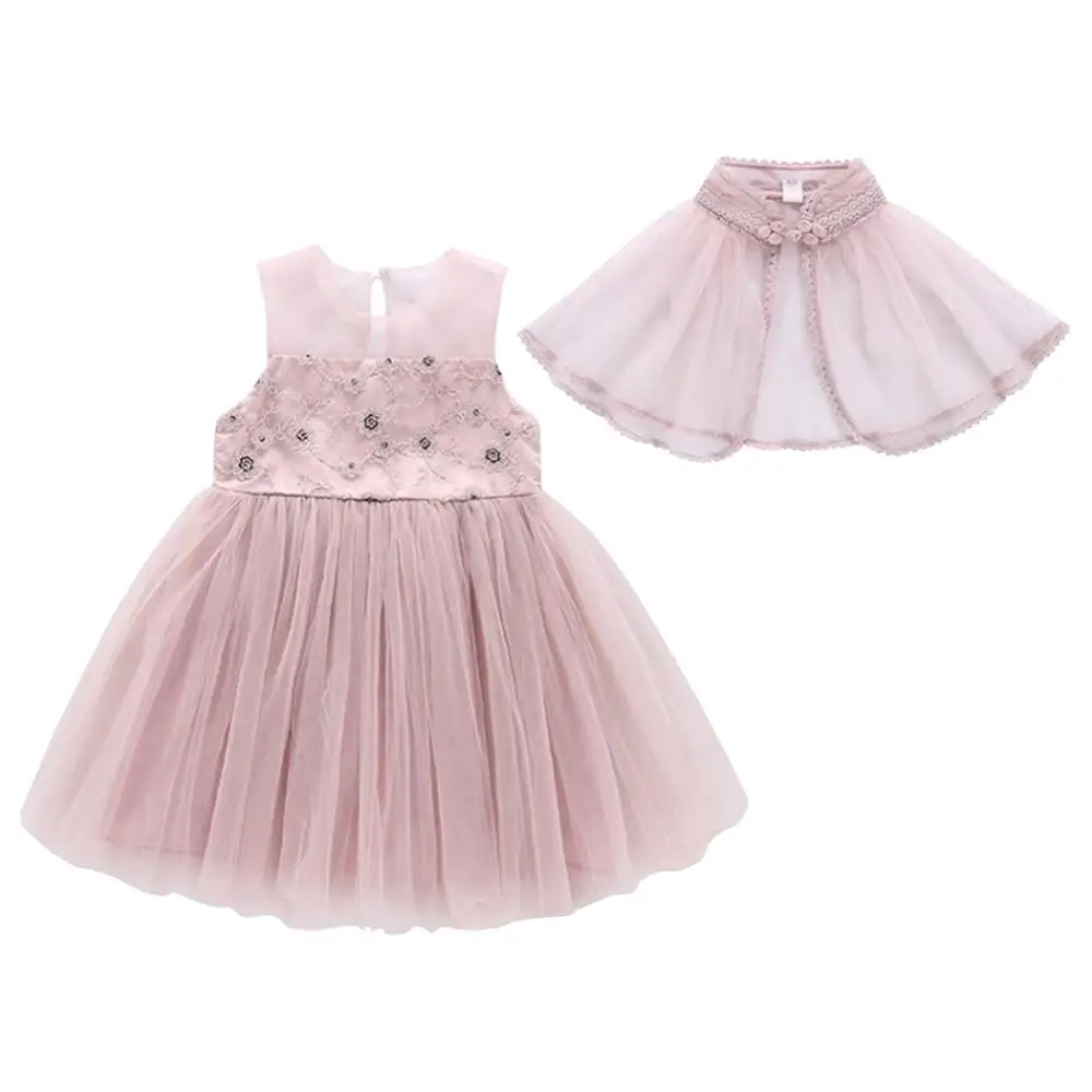 

Girl Dresses Summer Kids Fashion Dress Shawls Lace Mesh Floral Princess Dress Party Wedding Girls Clothes