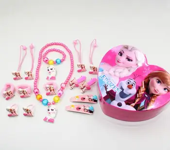 

16 pieces/set princesses child necklace bracelet ring headdress Girl's Gift Jewel Storage Box Best New Year gift SM27