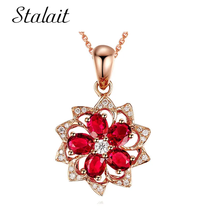 

Colar Geometric Five Leaves Petal Necklaces & Pendants Rose Gold Color Women Necklace Red Stones Romantic Suspension New Jewelle