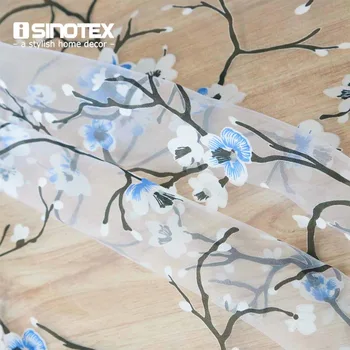 

Window Curtain Blue Plum Flower Printed Pattern For Home Living Room Screening Transparent Sheer Voile Fabric 1PCS/Lot