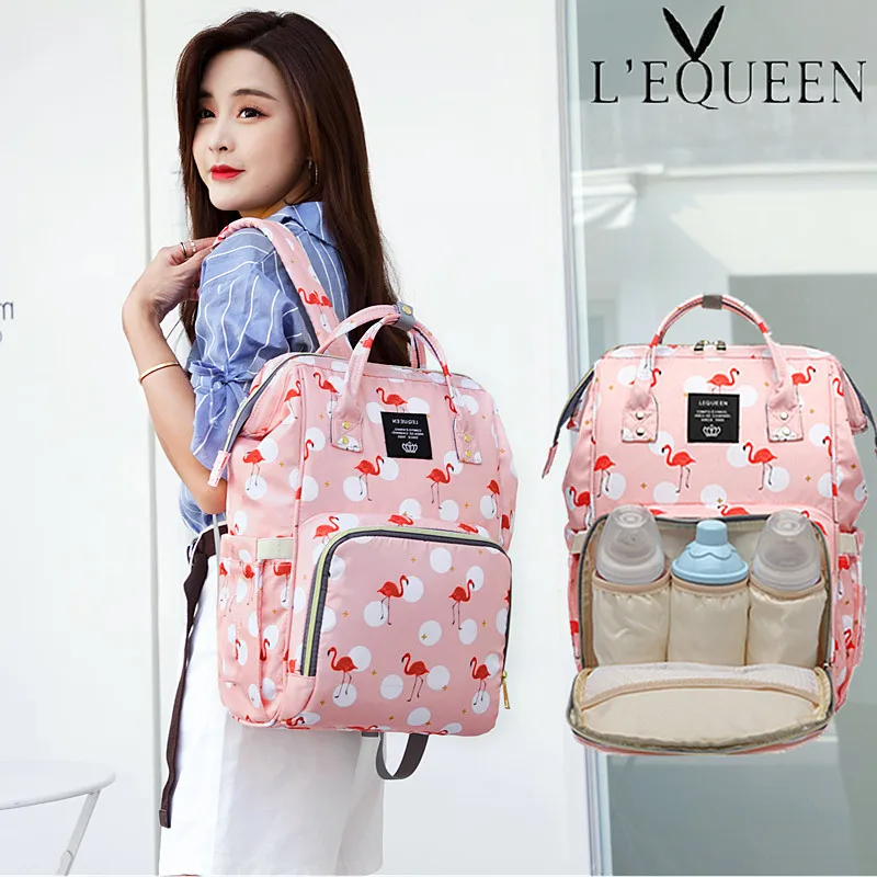 

Lequeen Flamingo Diaper Bag Portable Mummy Nappy Bag Large Capacity Pattern Backpack Nursing Bag for Baby Care Travel Bag