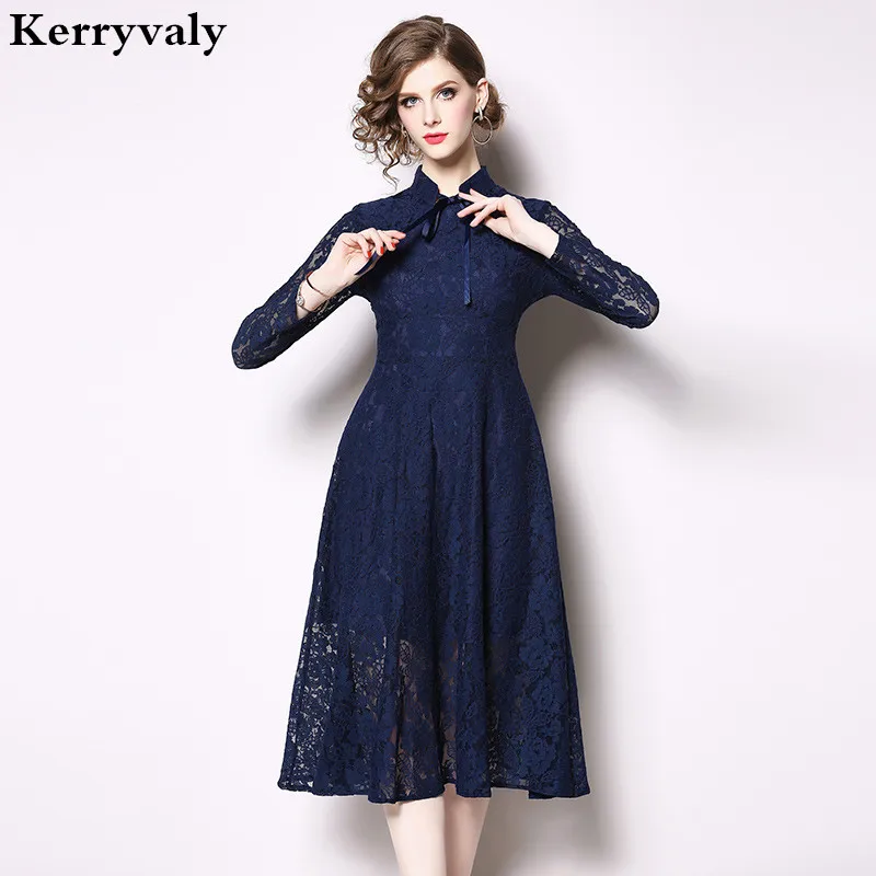 

Spring Long Sleeve Midi Black Lace Office Dress Ropa Mujer Invierno 2019 Women Party Dress Kleider Damen Vestidos De Festa K6635