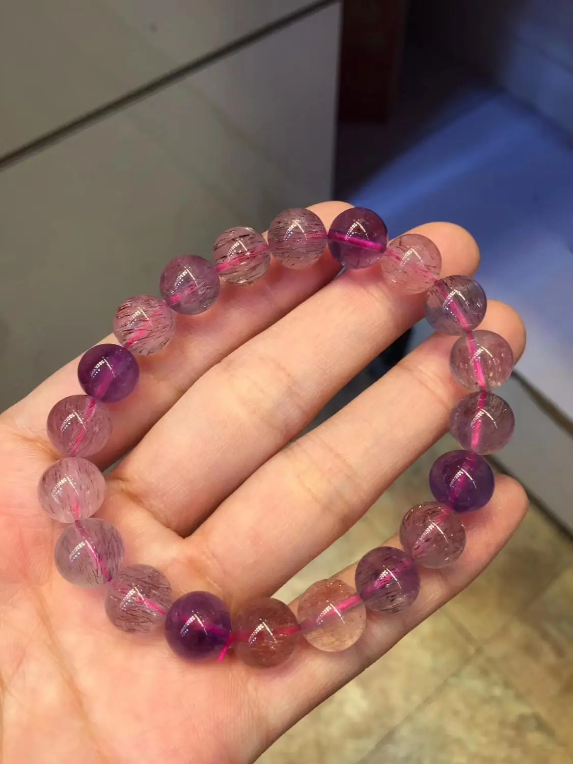 

Genuine Natural Super Seven 7 Melody Stone Purple Rutilated Quartz Bracelet Crystal Stretch 10mm Round Bead Fashion Women AAAAA