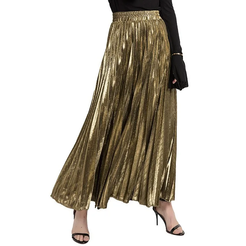 

2018 Fashion Woman Skirts High Waist Pleated Long Skirt Womens Winter Gothic Maxi Sequin Korean Skirt Boho Streetwear Female