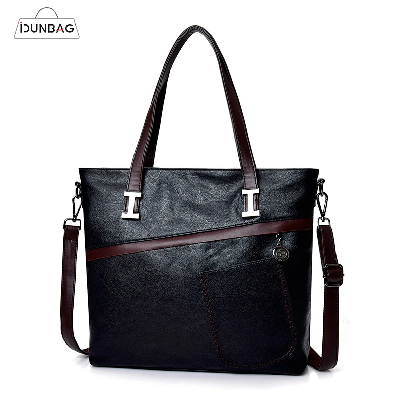 

IDUNBAG Hot Sale Casual Big Tote Bag for Women High Quality Soft Leather Handbags Brand Pocket Decoration Female Shoulder Bags