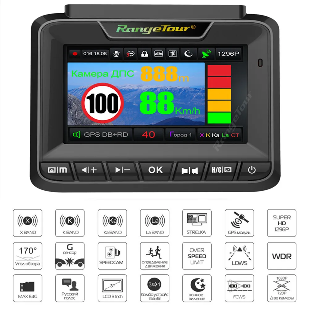 Россия 3 в 1 Антирадары GPS регистраторы Двойной объектив FHD 1296 P видео Регистраторы