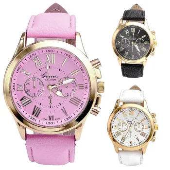 

Women's Watches Fashion Geneva Brand Roman Numerals Faux Leather Analog Quartz Wrist Watch Women Female hours clock 3 Colors#YL5