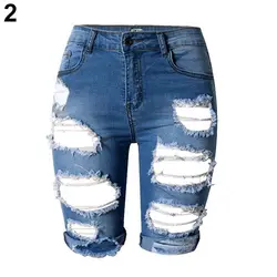 Пикантные Повседневное половина рваные брюки стиля гранж джинсы со средней посадкой Slim Fit пятой Джинсовые шорты