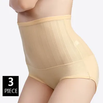

3PCS/Lot High Waist Shapewear Abdomen Hips Slimming Panties Women Cotton Striped Mesh Sexy Underwear Seamless Soft Lady Breifs