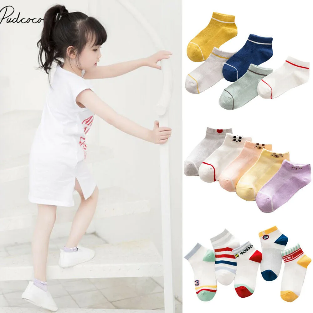 Cute 5pairs//set Boys Girls Anti-slip Cotton Baby Socks Cartoon Toddler Infant