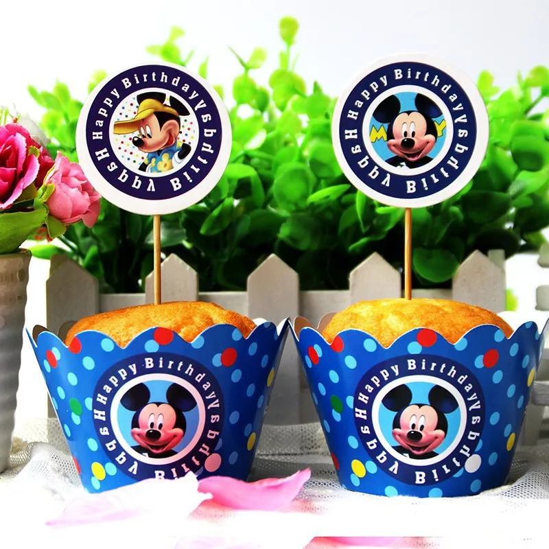 24 шт. Микки Минни Маус обертки для кексов, обертка для кексов и топперы украшения на день рождения - Цвет: G