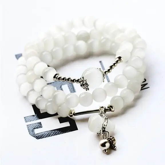 

Korea Fashion Natural Opal Cat's Eyes Multi-layers Bracelet New Design Two Style for Options Beaded Braclet for Girls Friendship