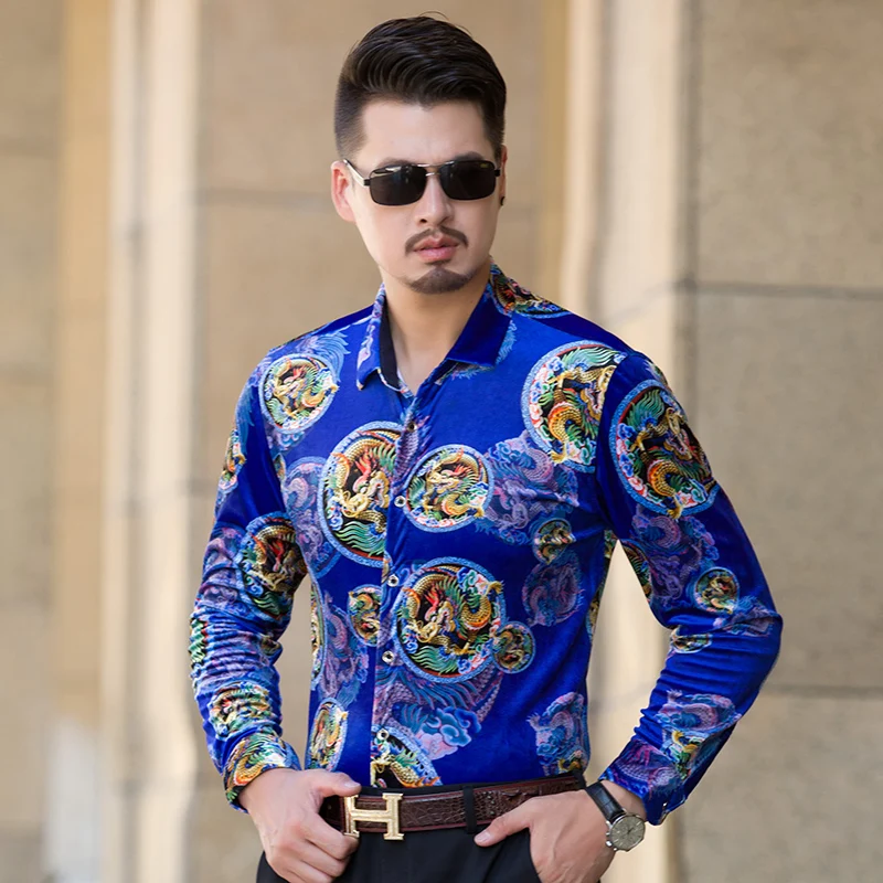 High-quality-mens-autumn-velvet-shirt-china-dragon-printing-clothes ...