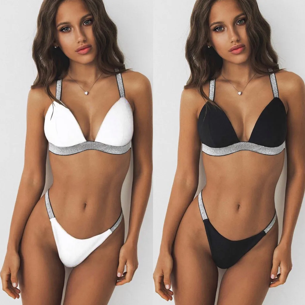 

2019 Women Sexy Bikini Set Swimwear Bandage Push-Up Padded Bra Patchwork Swimsuit Bathing Beachwear Beach Bathing biquini