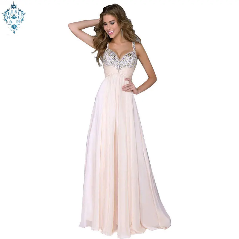 

Ameision Elegant Evening Dresses Long A-Line Sleeveless Sequined Sexy Backless Party Dresses Pink Formal Dresses Robe de Soiree