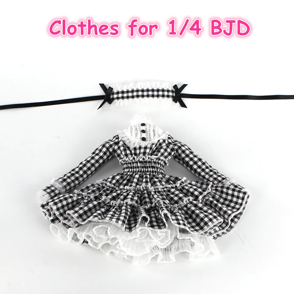 

Clothes for 1/4 BJD Doll 45cm Outfit Grid printed white and black Lace Dress Joint Body Free Shipping
