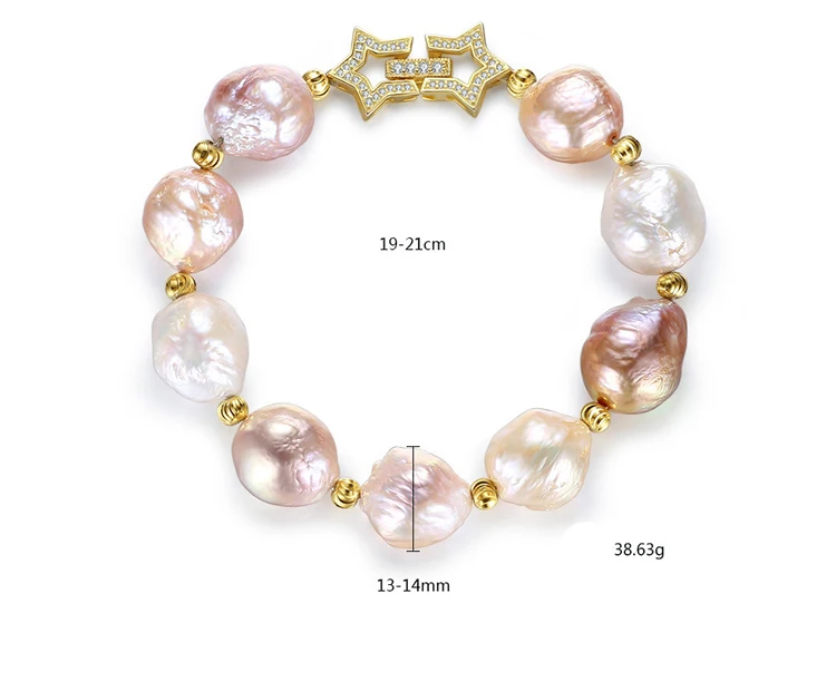 [MeiBaPJ] модный большой барочный жемчуг 13-14 мм браслет серебро 925 пробы золотой браслет для женщин подарок ювелирные украшения