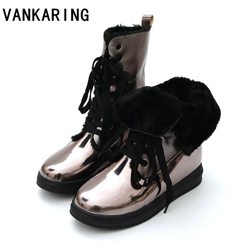 Ceny Marka moda faux futro zimowe buty śniegowe damskie botki ciepłe buty wysokiej jakości płaskie platformy z okrągłym czubkiem obuwie damskie