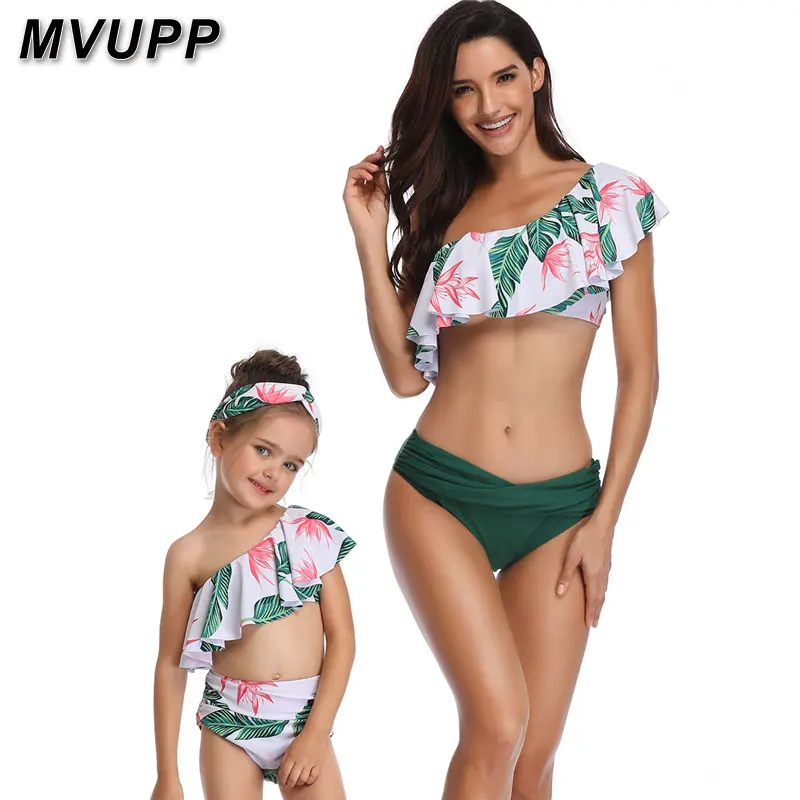 Mommy and me/купальник для мамы и дочки; сексуальная одежда для мамы и дочки; детский купальник; Семейный комплект; бикини с цветочным принтом и высокой талией;
