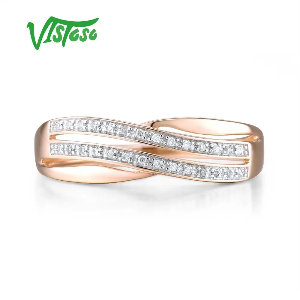 VISTOSO 14K 585 Rose Gold Rings For Lady Diamond Engagement Anniversary Simple Style Fine Jewelry