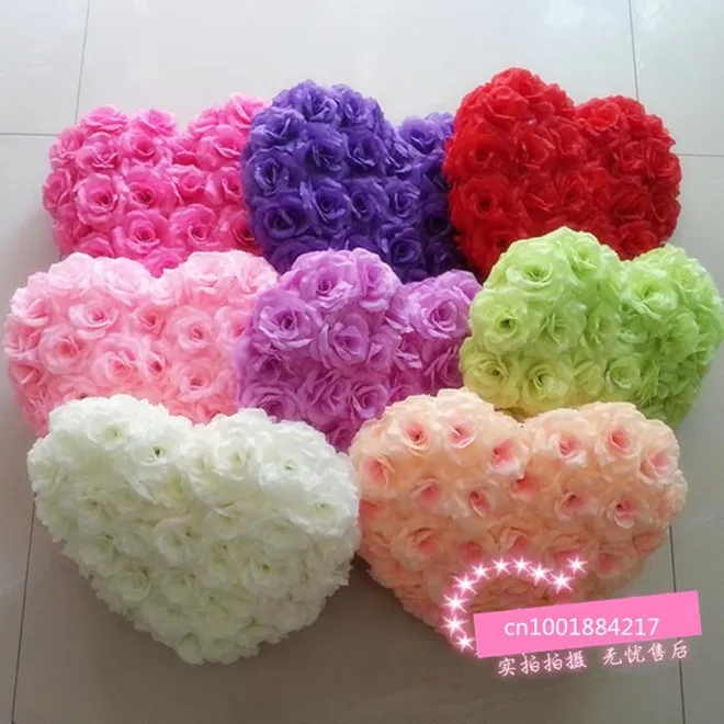 35x30cm Silk Rose Door Wreaths Artificial Flower Wedding Decoration Car Heart Shaped Wedding Door Decoration 8 Colors Wholesale  (2)