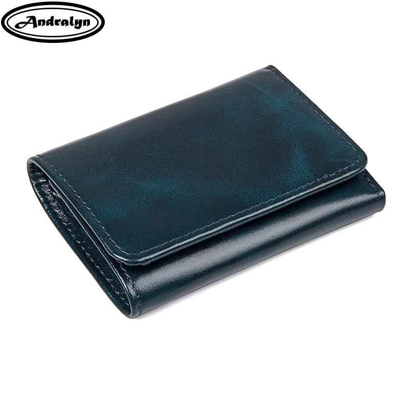 

Andralyn 2018 New Style First Layer of Genuine Leather Men's Large Capacity Multi-Card Bit Short Wallet Retro Women's Purse