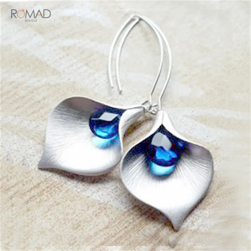 

Romad New Trendy Zircon Leaf Earrings Blue Crystal Drop Earrings For Women Girl Birthday Gifts
