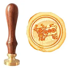 Винтаж Китайский Зодиак Бык Корова пользовательские приглашения свадьба Воск уплотнительное штамп Ручкой комплект