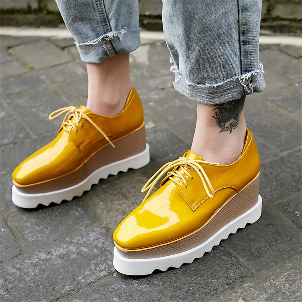 

Brand Design Big Size 42 Genuine Cow Leather Flat Platform Woman Shoes Girls Youthful Shoelaces Leisure Shoes Woman Flats 2019