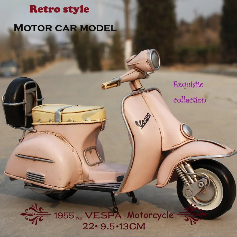 

vespa model PINK blue vintage 1955 Italy old car metal toy 2 wheels motorcycle 1:12 model motor for bjd dd blythe doll vespa toy