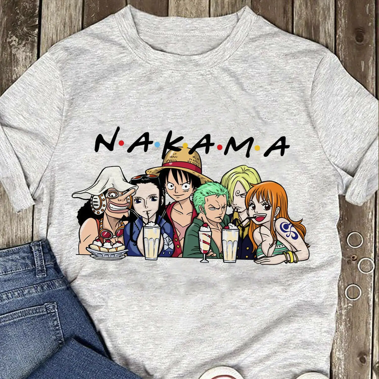 NAKAMA Friends One Piece Manga Мужская спортивная серая футболка из хлопка S-6XL американские
