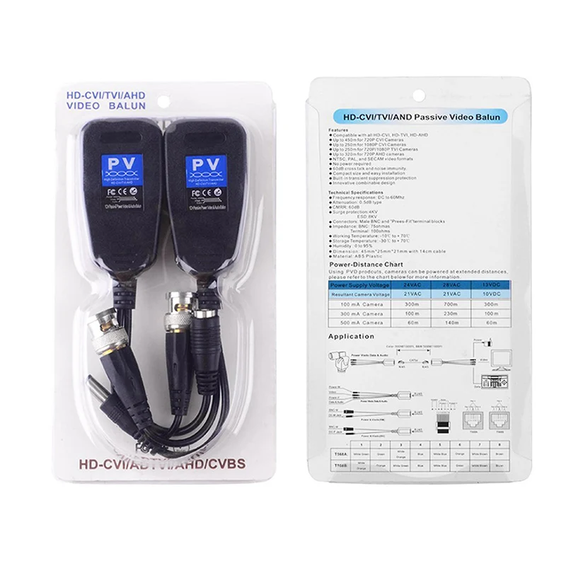 5Pairs 1CH Passive Balun RJ45 CCTV Video Balun Transceiver CCTV Coax BNC Video Power Balun Transceiver to RJ45 Connector